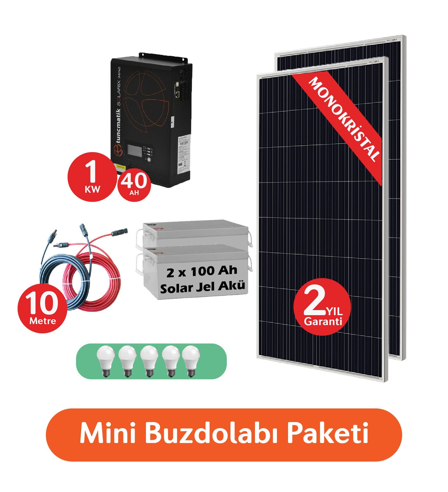 Gümüş Solar Mini Buzdolabı  Paketi 2*220 Watt Güneş Paneli,  2*105 Ah Jel Akü 1000 Watt Tam Sinüs MPPT Özellikli AkıllıInverter