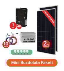 Gümüş Solar Mini Buzdolabı  Paketi 2*220 Watt Güneş Paneli,  2*105 Ah Jel Akü 1000 Watt Tam Sinüs MPPT Özellikli AkıllıInverter