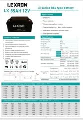 LEXRON 12 V 65 Ah Deep Cycle Solar Jel Akü